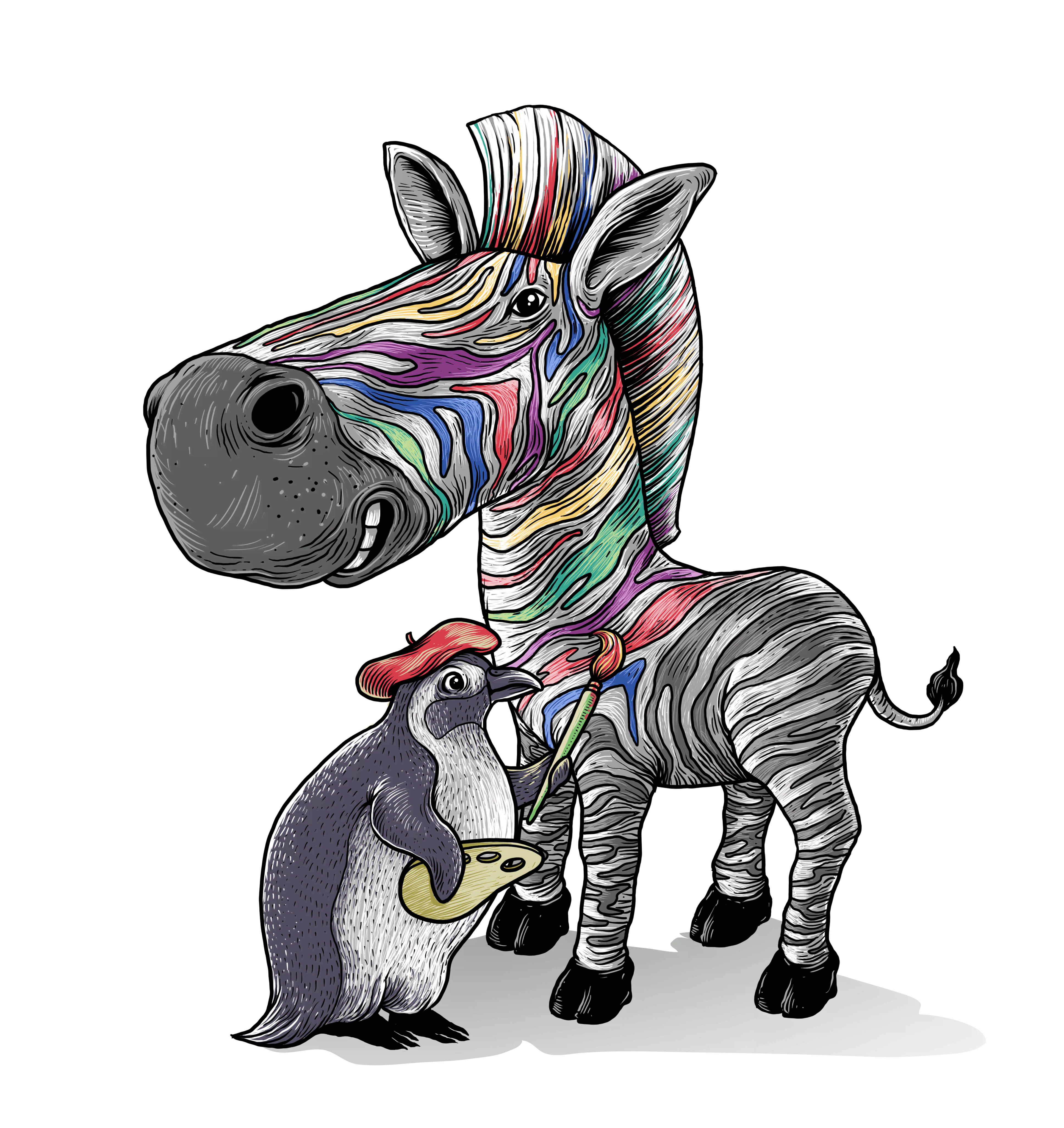 Illustration d'un z&egrave;bre avec des rayures de diff&eacute;rentes couleurs