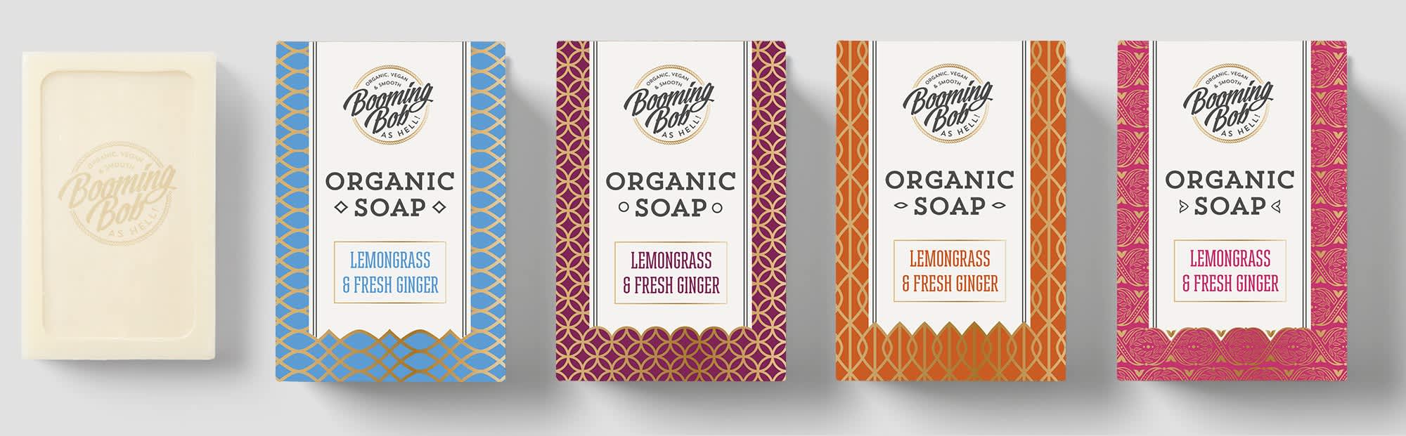 Designs de packagings color&eacute;s et &agrave; motifs pour une marque de savon