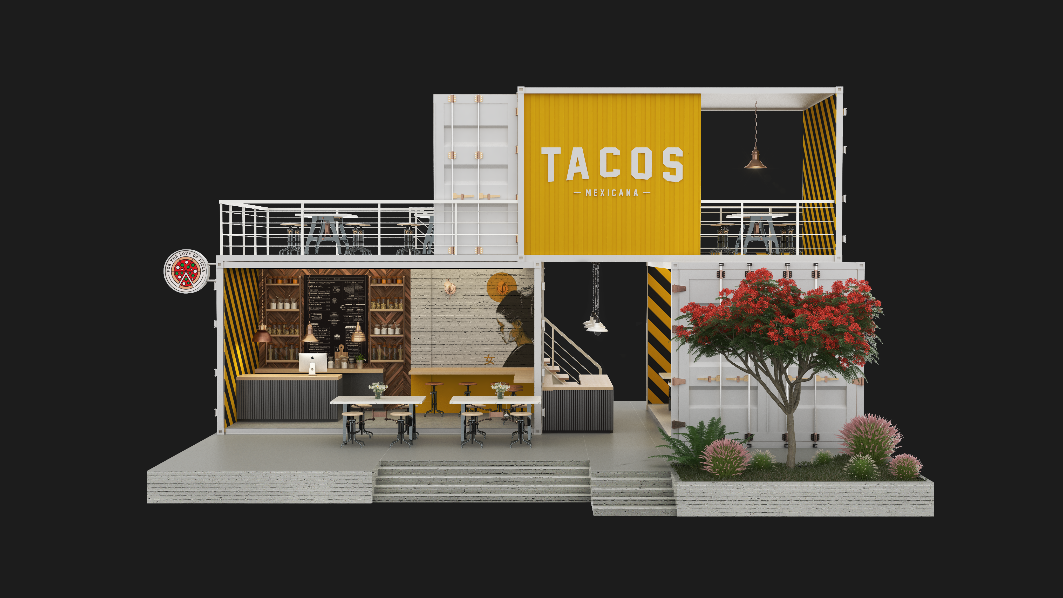 Rendu 3D d'un kiosque &agrave; tacos
