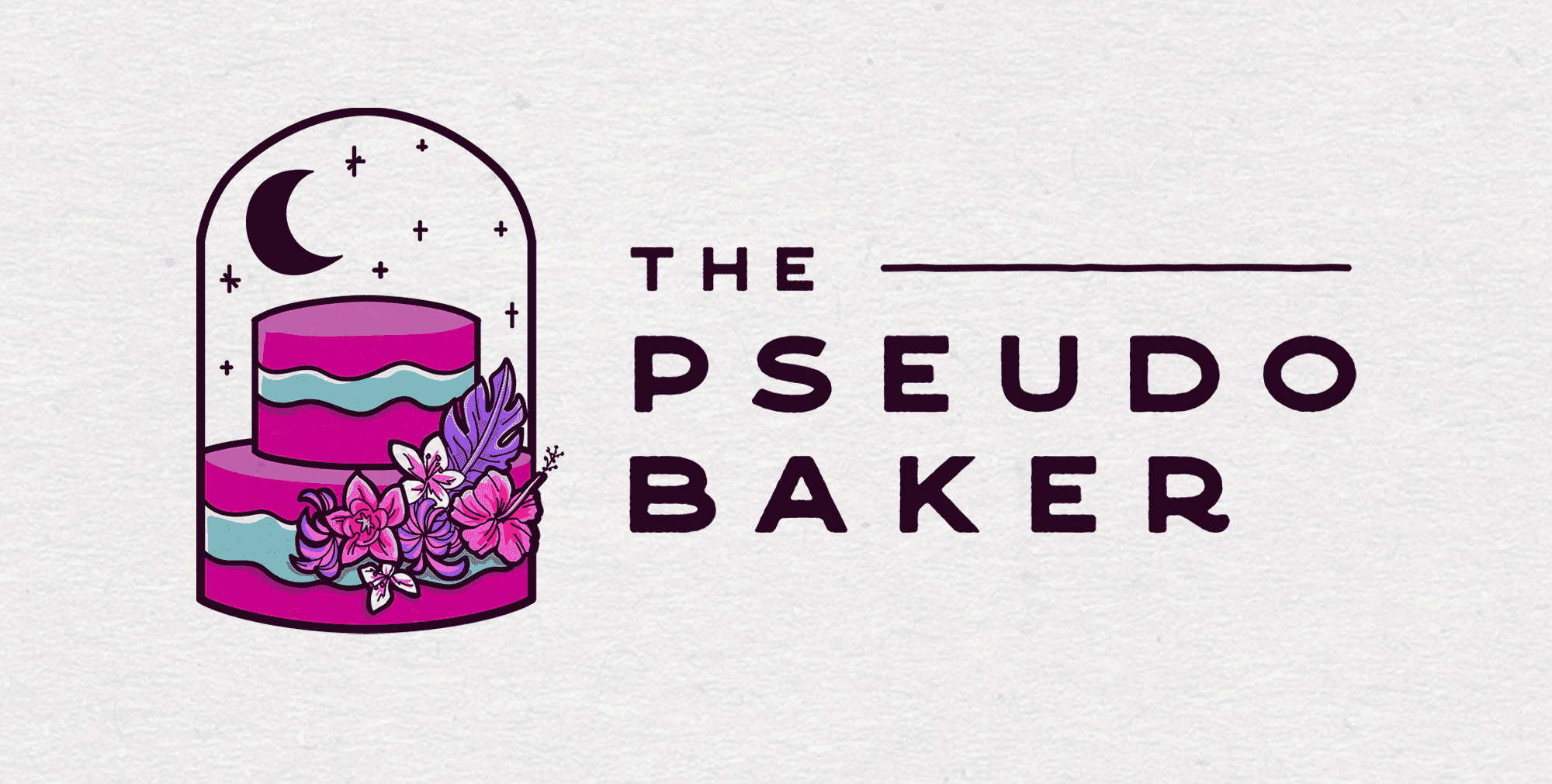 Design de logo pr&eacute;sentant un g&acirc;teau dans des tons de violet et de rose