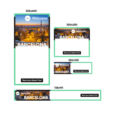 Designs de banni&egrave;res publicitaires de diff&eacute;rentes tailles pour une entreprise de voyage